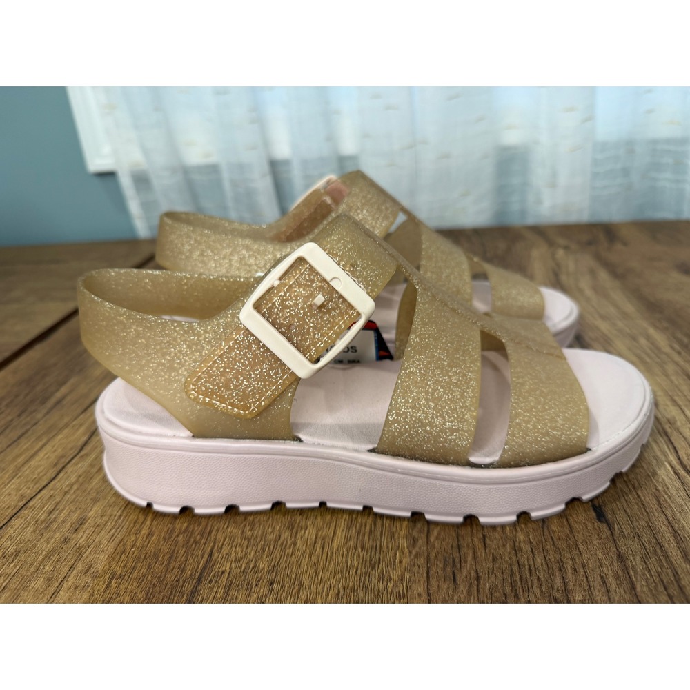 Skechers Foamies Glitter Jelly Sandals‎ Platform Women Size 7 Gold Pink Washable - Picture 3 of 12